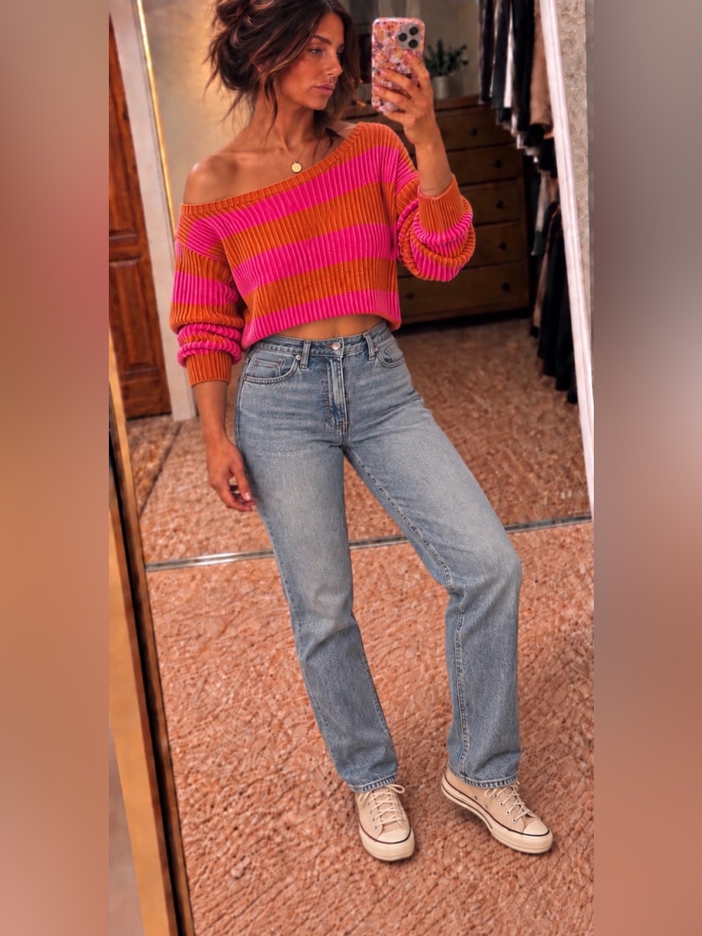 Free people stripped crop sweater oversized small